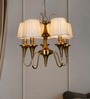 Transitional Antique Brass Finished 5-Light Chandelier with Pleated Fabric Shades