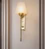 Transitional Antique Brass Long Wall Sconce with Frosted Tapered Glass Shade