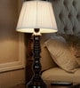 Transitional Wooden Table Lamp | Black Finish with Pleated Chiffon Shade