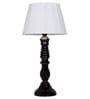 Transitional Wooden Table Lamp | Black Finish with Pleated Chiffon Shade