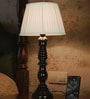 Transitional Wooden Table Lamp | Black Finish with Pleated Chiffon Shade
