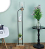 Beverly Transparent Glass Shade Shelf Floor Lamp With Mango wood Base