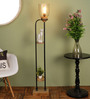 Beverly Transparent Glass Shade Shelf Floor Lamp With Mango wood Base