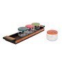 Madhubani Natural Brown Glass and Wood 4 Pcs Condiment Jars With Tray