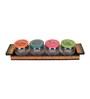 Madhubani Natural Brown Glass and Wood 4 Pcs Condiment Jars With Tray