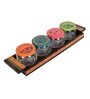 Madhubani Natural Brown Glass and Wood 4 Pcs Condiment Jars With Tray
