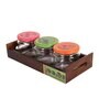 Natural Brown Glass and Wood 3 Pcs Condiment Jars With Tray