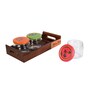 Natural Brown Glass and Wood 3 Pcs Condiment Jars With Tray