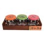 Natural Brown Glass and Wood 3 Pcs Condiment Jars With Tray