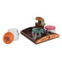 Madhubani Natural Brown Glass and Wood 4 Pcs Condiments Jars with Tray