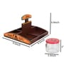 Madhubani Natural Brown Glass and Wood 4 Pcs Condiments Jars with Tray