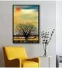 Tree Sun And Flying Bird In Sky Modern Art Canvas Art Print
