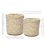Set Of 2 Off White Palm Leaf Handwoven Multipurpose Planter & Storage Basket