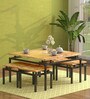 Volgo Solid Wood Nesting Coffee Table Set in Ginger Bronze Finish With Stools