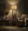 Triad Wooden Shelf Floor Lamp with Jute Shade and Brown Base