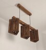 Trikona 3 Lights Brown Solid Wood Linear Chandelier Cluster Hanging Light