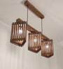 Trikona 3 Lights Brown Solid Wood Linear Chandelier Cluster Hanging Light