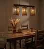 Trikona 3 Lights Brown Solid Wood Linear Chandelier Cluster Hanging Light