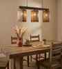 Trikona 3 Lights Brown Solid Wood Linear Chandelier Cluster Hanging Light