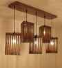 Trikona 5 Lights Brown Solid Wood Linear Chandelier Cluster Hanging Light