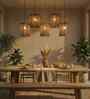 Trikona 5 Lights Brown Solid Wood Linear Chandelier Cluster Hanging Light