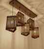 Trikona 5 Lights Brown Solid Wood Linear Chandelier Cluster Hanging Light