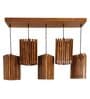 Trikona 5 Lights Brown Solid Wood Linear Chandelier Cluster Hanging Light