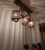 Trikona 5 Lights Brown Solid Wood Linear Chandelier Cluster Hanging Light