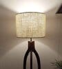 Trilogy Wooden Floor Lamp with Brown Base and Jute Fabric Lampshade