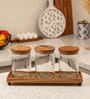 Set of 3 Trine Storage Jar Set Glass & Acacia Wood with Tray