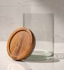 Set of 3 Trine Storage Jar Set Glass & Acacia Wood with Tray