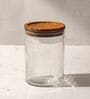 Set of 3 Trine Storage Jar Set Glass & Acacia Wood with Tray