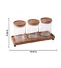 Set of 3 Trine Storage Jar Set Glass & Acacia Wood with Tray