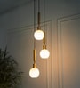 Triple Globe Hanging Pendant Light Antique Brass Finish with Frosted Milky White Glass