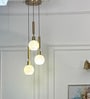 Triple Globe Hanging Pendant Light Antique Brass Finish with Frosted Milky White Glass