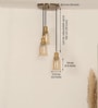 Triple Hanging Pendant Light Antique Brass Finish with Chimney Crackled Golden Luster Glass