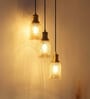 Triple Hanging Pendant Light Antique Brass Finish with Chimney Crackled Golden Luster Glass