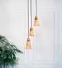 Triple Hanging Pendant Light Antique Brass Finish with Fluted Flower Golden Luster Glass