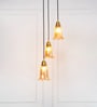 Triple Hanging Pendant Light Antique Brass Finish with Fluted Flower Golden Luster Glass