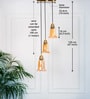 Triple Hanging Pendant Light Antique Brass Finish with Fluted Flower Golden Luster Glass