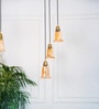 Triple Hanging Pendant Light Antique Brass Finish with Fluted Flower Golden Luster Glass