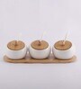 Triple Round White & Brown Ceramic 3 pcs Condiment Jar with Spoon & Stand