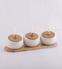 Triple Round White & Brown Ceramic 3 pcs Condiment Jar with Spoon & Stand