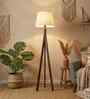 Triune Wooden Floor Lamp with Jute Shade & Brown Base