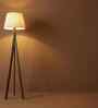 Triune Wooden Floor Lamp with Jute Shade & Brown Base