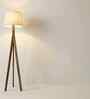 Triune Wooden Floor Lamp with Jute Shade & Brown Base