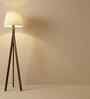 Triune Wooden Floor Lamp with Jute Shade & Brown Base