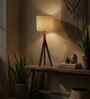 Triune Wooden Table Lamp with Jute Shade & Brown Base