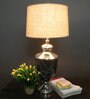 Troffy Black Beige Fabric Shade Table Lamp with Black & Nickel Base