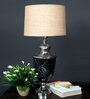 Troffy Black Beige Fabric Shade Table Lamp with Black & Nickel Base